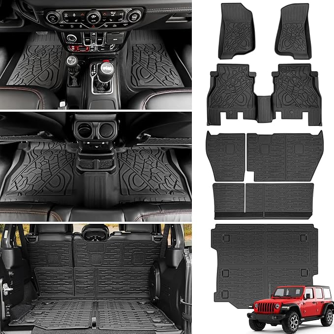 Cargo Mat Floor Liner Compatible with 2018-2025 Jeep Wrangler JL Unlimited 4 Door, Seat Back Cover Cargo Liner Rear Floor Mat for 2024 Jeep Wrangler JL/JLU Accessories by Utiiy