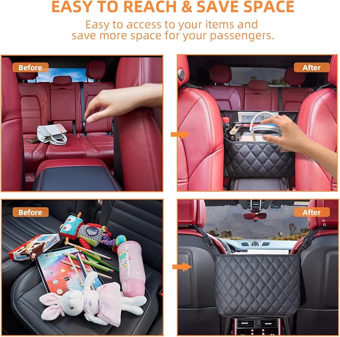 WLLWOO Car Net Pocket Organizer Purse Holder Console Front Seat Storage | Multi Pocket Car Seat Organize Bag Handbag Holder Between Seats Back Barrier - Image 5