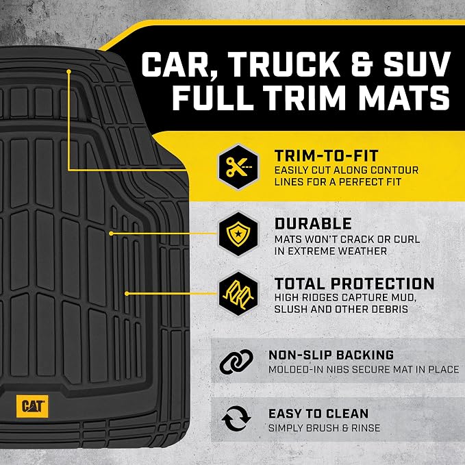 Cat® ToughRide™ Heavy-Duty 3 Piece Rubber All Season Floor Mats for Car Truck Van SUV, Black - Premium Trim to Fit Cars Floor Mat, All Weather Deep Dish Automotive Floor Mats, Total Dirt Protection - Image 2
