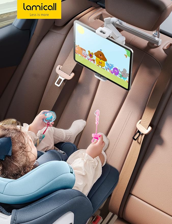 Lamicall Car Headrest Tablet Holder, 3 in 1 Extension Adjustable Arm | Tablet Car Mount for Back Seat, Road Trip Essentials for Kids, for 4.7-11" Devices, iPad Pro Air Mini, Galaxy, Fire HD, White - Image 7