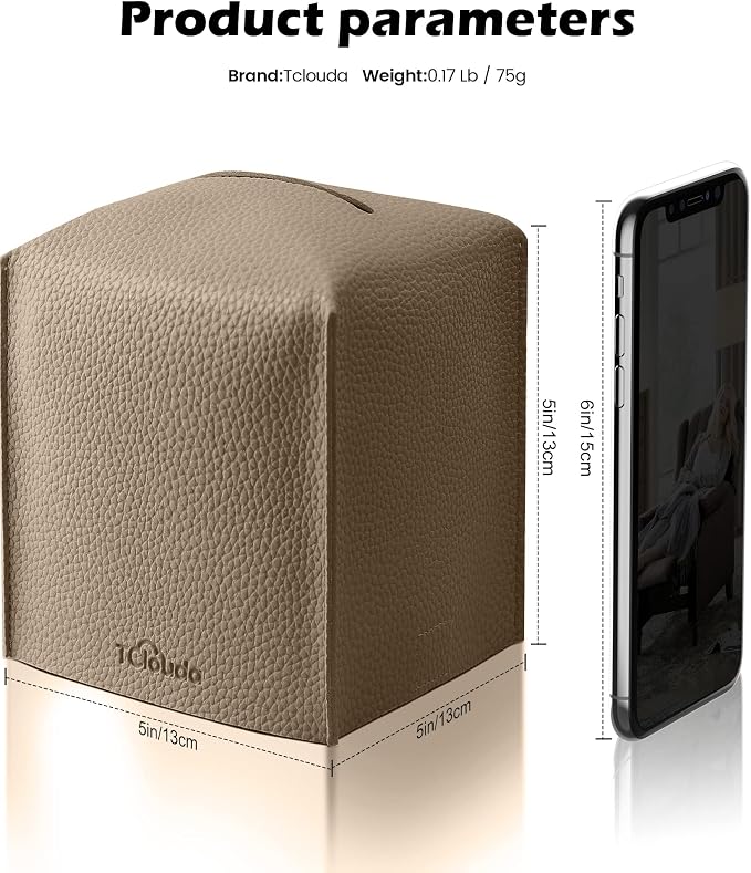 Tissue Box Cover for PU Leather, Modern Simple Solid Color Holder Square Tissue Bag, Ideal for Bathrooms,Office,Car,Outdoor Tent,Dining Table,5"X5"X5", Single Cocoa Brown - Image 2