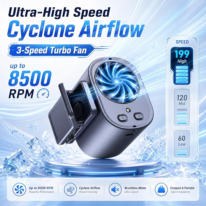 Clip On Air Conditioner for Car, 2026 Portable Car Air Conditioner 360° Rotation 199 Speeds Silent Mini Bladeless Fan with Led Lights Clip On Fan for Cars Work Camping (Black) - Image 4