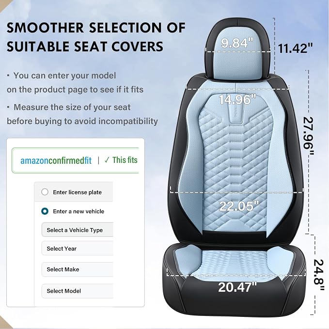 Coverado Seat Covers, Leather Seat Covers for Front Seats, Black and Blue Car Seat Covers, Waterproof Car Seat Protectors, Auto Seat Cushion, Front Driver Seat Cover Universal Fit Most Cars SUV - Image 6