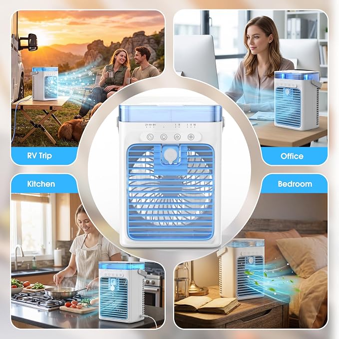 Portable Air Conditioners, Personal Evaporative Air Cooler with 1000ML Water Tank, 3 Speeds & 2 Mist Modes, Portable AC Fan for Car, Caravan, Kitchen, Office Desk - Image 8
