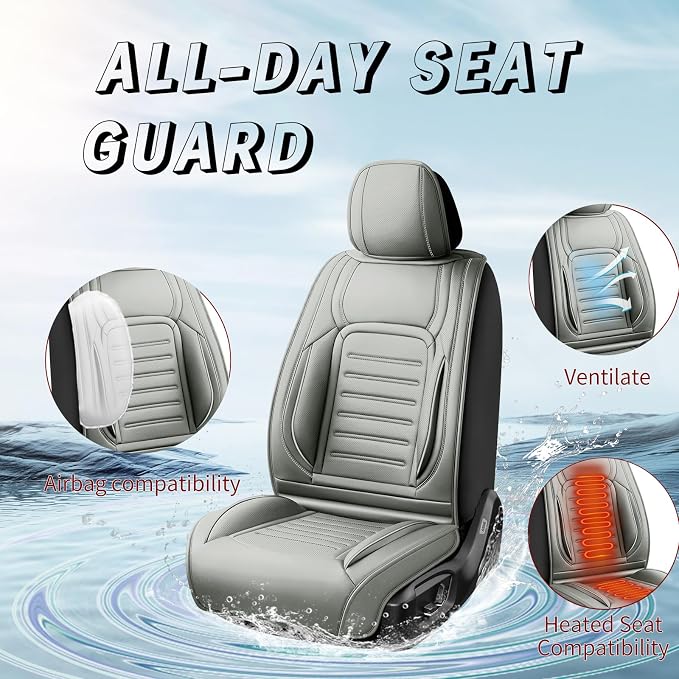 Fit Sienna Car Seat Covers for Toyota Sienna 2007-2025 2026 -Premium Leather, Waterproof，Breathable，All-Weather Seat Cushion Protecto & Airbag Compatible, 2 Front Seat Gray - Image 2