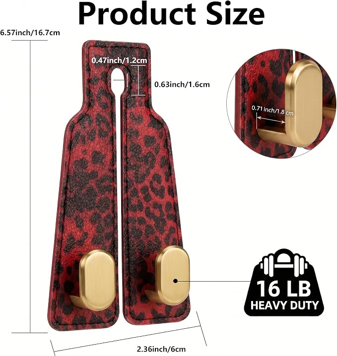 Purse Hook for Car Seat Headrest,Suede Car Purse Hook,Heavy Duty Car Hooks Organizer for Handbags,Grocery Bags & Backpacks,Universal Car Hooks for SUV Truck Interior (Red Leopard Print, Double hook) - Image 2