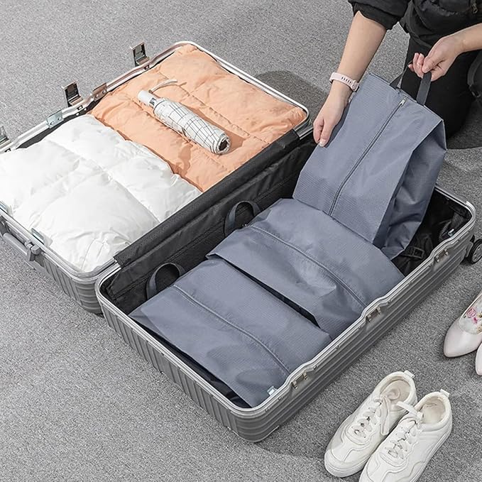 5Pcs Large Travel Shoe Bags Portable Travel Gifts Shoe Organizer with Zipper Closure, Waterproof Nylon Shoe Storage Organizer with Handle Travel Bags For Men and Women, Grey - Image 3