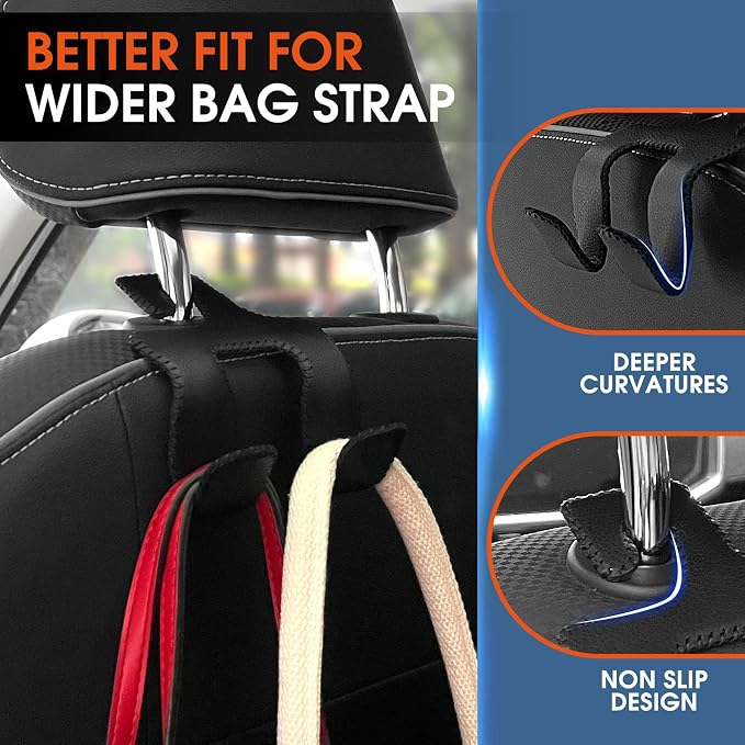 Car Headrest Hooks for Purses and Bags, Upgraded 2 in 1 Cars Back Seat Head Rest Hanger Vehicle Leather Organizer Storage Holder Hook Matching Cars Interior, 2-Pack, Beige - Image 4