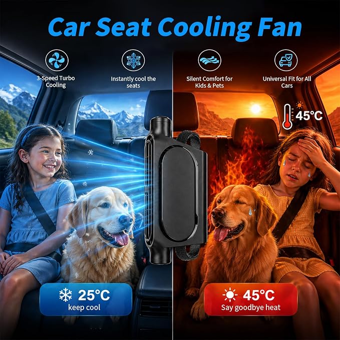 2PCS New Upgraded Car Seat Fan that Blow Cold Air for Backseat Rear Facing Headrest Cooling Fan for Car Portable Carseat Usb Car Vent Extender for Baby Small Mini Rechargeable Cooler Head Rest (Beige) - Image 2