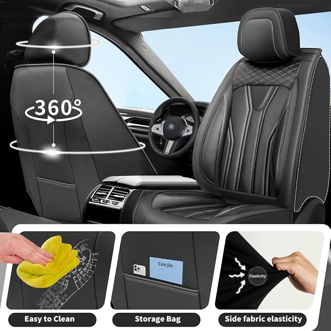 Fit Pathfinder Car Seat Covers Premium Leather for Nissan Pathfinder 2011-2025 2026. Waterproof， Breathable, Scratch-Resistant & All-Weather Seat Cushion Protector（2 Front Seats,All Black - Image 4