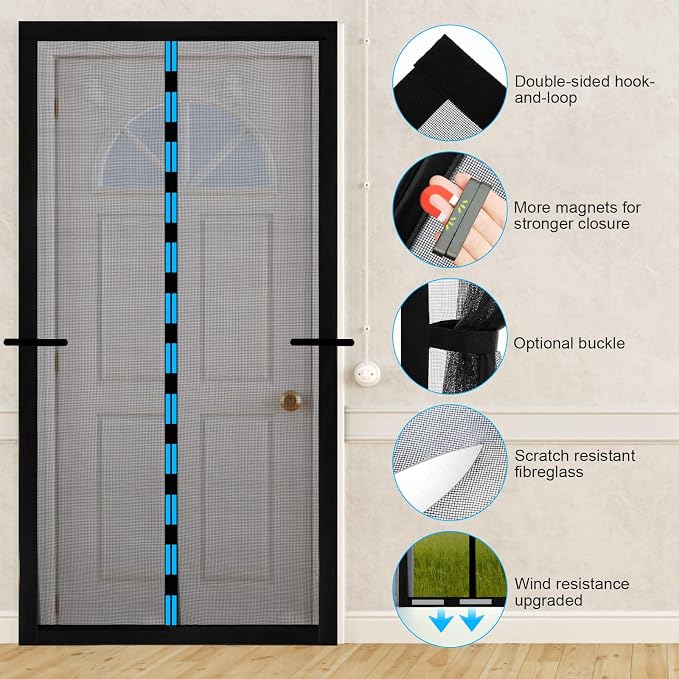Fillis Magnetic Mosquito Net for Door, 120 x 220 cm Fiberglass Mosquito Net for Balcony Door, No Drilling Magnetic Curtain for Balcony, Living Room, Bedroom, Patio Door, Black - Image 3