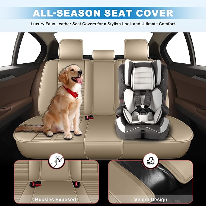 Fit for Nissan Sentra Seat Covers 2008-2026 Full Set | Faux Leather Waterproof Car Seat Covers, Airbag Compatible with Lumbar Support Anti-Slip Design, 5 Seater Beige - Image 4