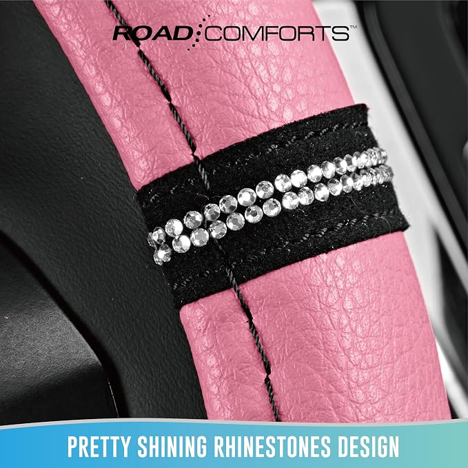 Road Comforts Leopard Steering Wheel Cover for Women, Cute Anti-Slip Microfiber Leather, Universal Fit 14.5-15 Inch Round Steering Wheel - Pink - Image 5