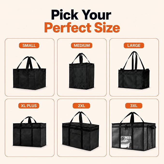 NZ home Insulated Food Bag, Portable Cooler Tote (3XL, Black, 1 Pack) | Large thermal bag, For cold & hot food, Soft sided cooler, Heavy duty carrier, Grocery shopping, Food delivery, Catering bag - Image 9