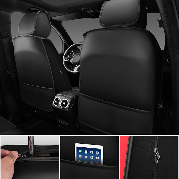 CAR PASS Nappa Leather Car Seat Covers Front Seats, Luxury Seat Protector for Cars, Waterproof Anti-Slip Seat Cushion Armrest Compatible Airbag Universal for Sedan SUV Pick-up Truck Auto, Black Red - Image 4