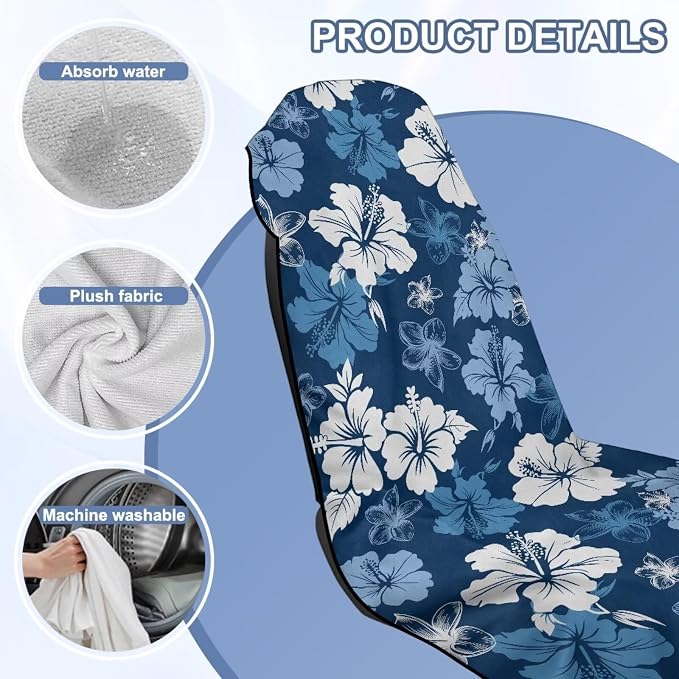 Horeset Blue Hibiscus Flower Car Seat Towel Cover – Breathable & Quick-Dry, Stain Resistant Front Seat Protector, Easy Install for SUV Truck Sedan Van - Image 8