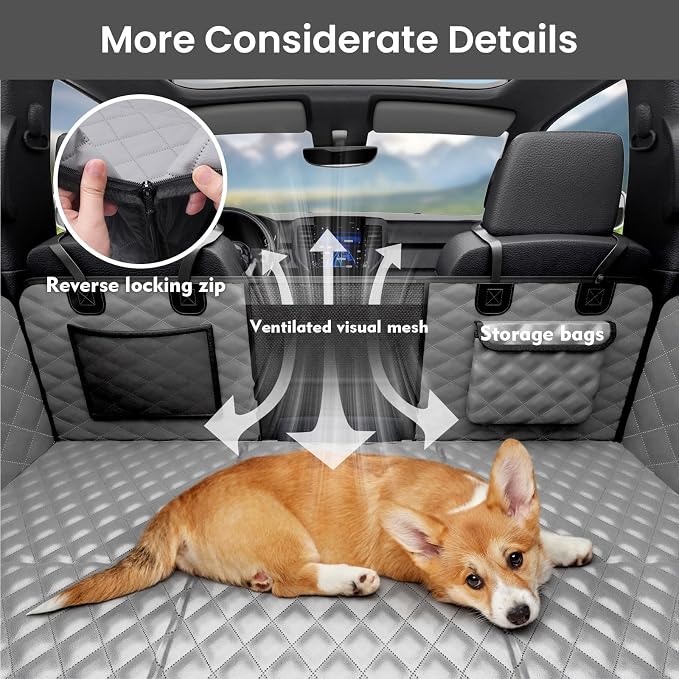 Pecute Back Seat Extender for Dogs 57 * 28.7 in, Upgraded Sofa Leather Dog Car Seat Cover for Back Seat, Foldable in the Car, Hard PVC Panels Bottom Support to 330 lbs, for Full Size Truck/SUV - Image 6