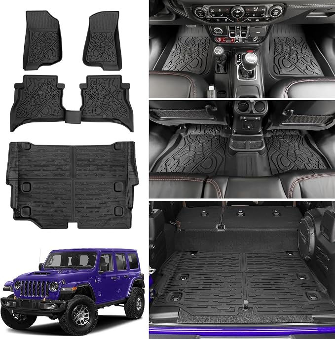 Cargo Mat with Floor Liner Compatible with 2021-2025 Jeep Wrangler JL Unlimited 4XE 4 Door, Cargo Liner TPE Floor Mat for 2024 Jeep Wrangler JL/JLU Accessories(Cargo Mat+Floor Mat) by Utiiy