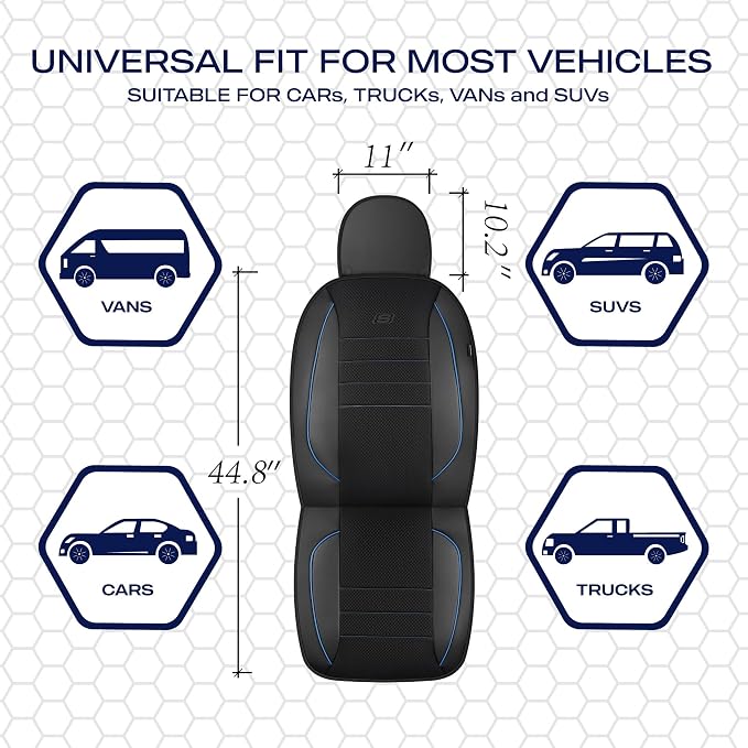 Skechers Air-Cooled Memory Foam Seat Covers,Mesh Thick Car Seat Covers,Piping Leather Car Seat Covers Front Seats,Airbag Compatible,Automotive Comfort Universal Fit Most Cars,Vans,Truck,SUV,Blue - Image 5
