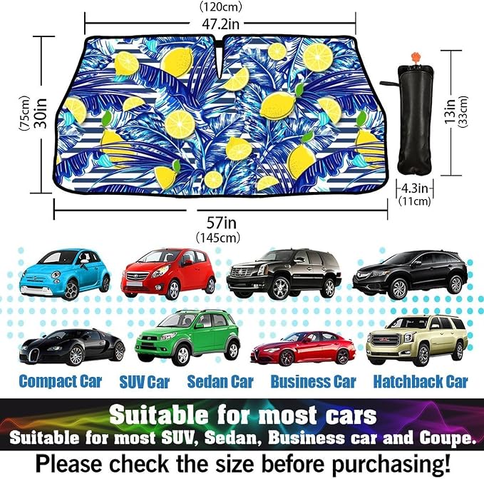 CHILL·TEK Funny Car Windshield Sun Shade Umbrella, Yellow Lemon Car Sun Shade Umbrella, Block UV Rays Heat Foldable Windshield Umbrella Sun Visor Protector - Keep Vehicle Cool for Cars SUV - Image 5