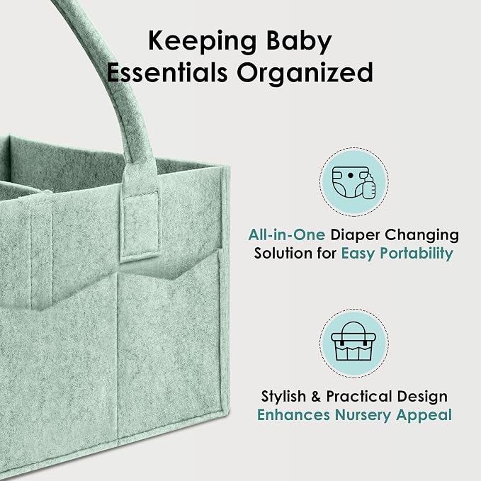 HIPHOP PANDA 2-Pack Diaper Caddy Organizer - Nursery Storage Bin & Car Organizer for Diapers, Wipes, and Baby Essentials - Dual-Color Solid Set (Grey/Green), Regular Size - Image 5