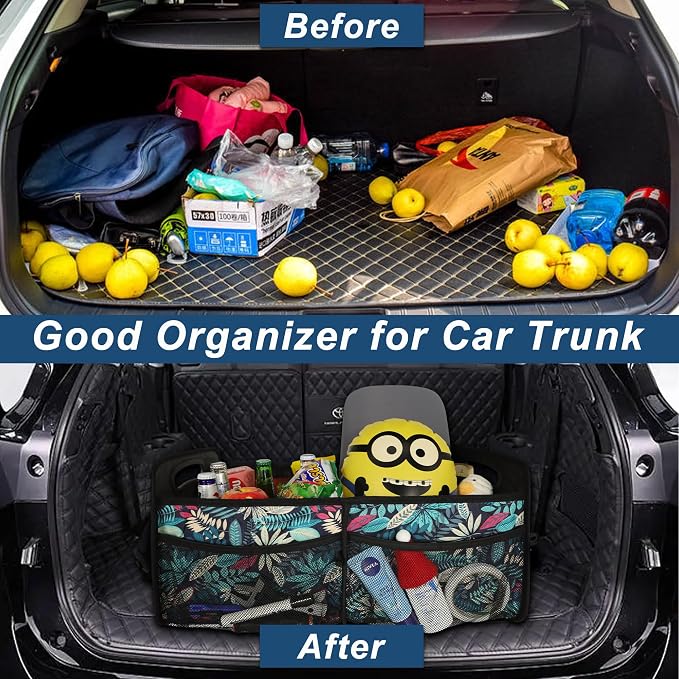 Deosk Car Trunk Organizer for SUV, Car Organizers and Storage with Reinforced Handles, Car Accessories for Women/Men 50L Waterproof Polyester Trunk Organizer(Medium, Leaves) - Image 5