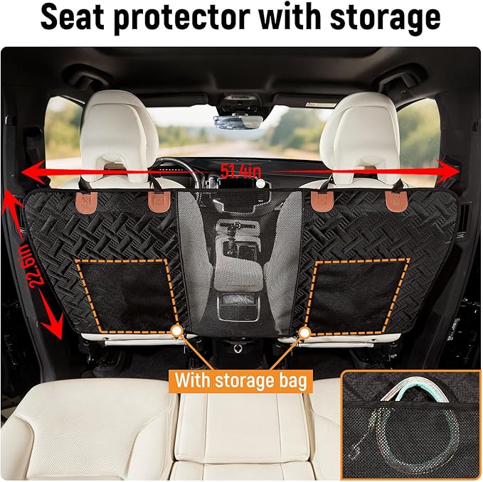 Dog Car Barrier,Car Divider Net for Dogs,Pet Barrier with Organizer | Seatback Protector,Large Barrier Area,Easy to Install, Scratch-Resistant,Keep Dogs in Back Seat,Suitable for Car,SUV,Truck - Image 4