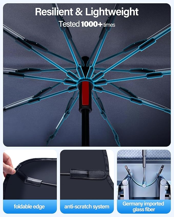 Car Windshield Sun Shade Foldable Umbrella, Sunshade for Car Windshield Cover Visor UV Ray Reflector, Sun Shade Windshield for Auto Trucks Sedan SUV Keeps Vehicle Cool Heat Insulation (53" x 27") - Image 5