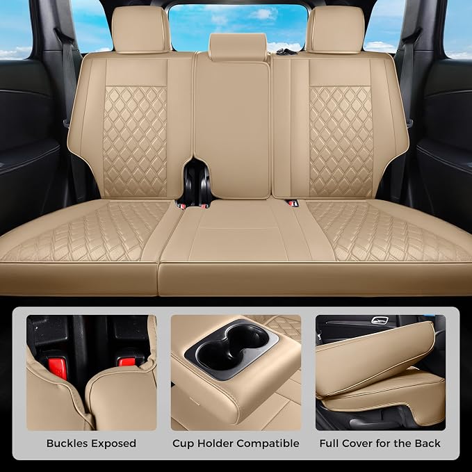 Huidasource Upgrade Grand Cherokee Seat Covers, Full Coverage Waterproof Leather Car Seat Covers, Custom Seat Cushion Protector Fit for Jeep Grand Cherokee 2011-2021 (Full Set/Beige) - Image 2