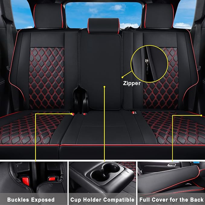 Huidasource Upgrade Jeep Grand Cherokee Seat Covers, Full Coverage Waterproof Leather Car Seat Covers, Custom Seat Cushion Protector Fit for Jeep Grand Cherokee 2011-2021 (Full Set/Black&Red) - Image 3