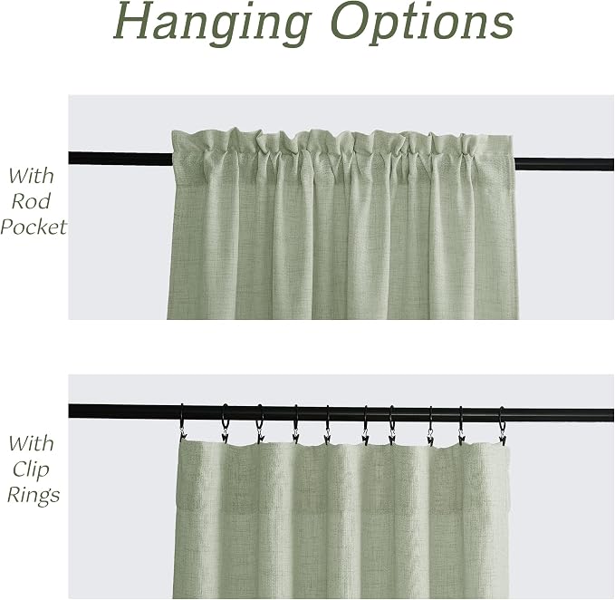 RYB HOME Linen Sheer Curtains 108 inches Long for Living Room | Breathable, Weave Textured, Rod Pocket, Semi Sheer, Sage Green, for Dining Room, W52 x L108, 2 Panels Set - Image 4
