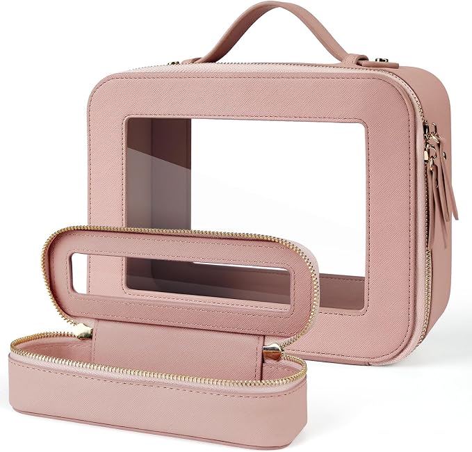 Clear Makeup Bag with Mini Cosmetic Bags,Travel Toiletry Bag for Women,Portable Cosmetic Bag Case, Transparent Waterproof Cosmetic Organizer Storage Bag for Women Men by FASAOH