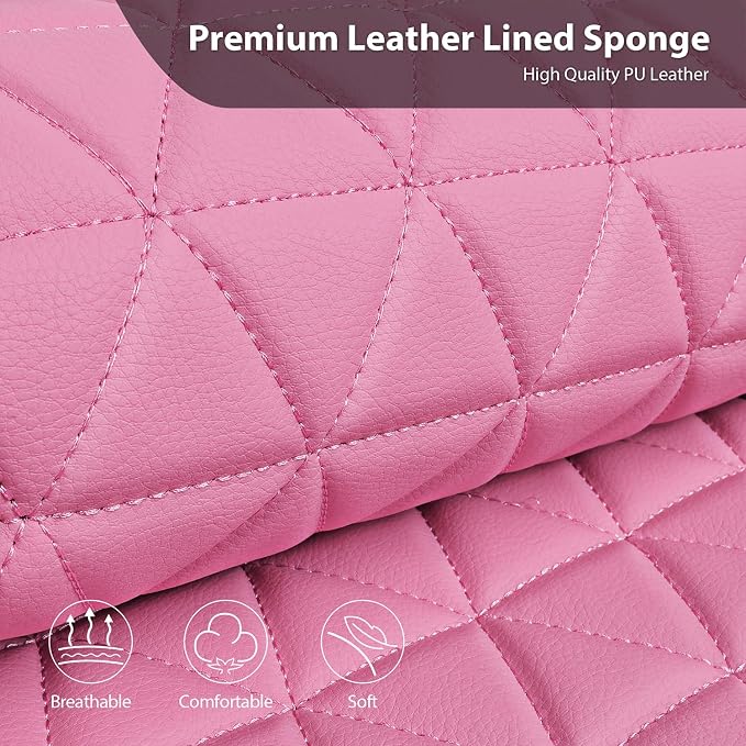 CAR PASS Bling Diamond Pink Leather Car Seat Covers Full Sets Interior Sets, Waterproof Shining Glitter Sparkly Crystal Universal Armrest Fit for Automotive Truck SUV Cute Women Girl, Pink Rhinestone - Image 5