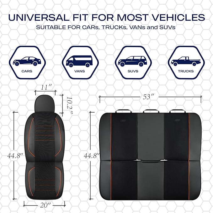 Skechers Air-Cooled Memory Foam Seat Covers,Mesh Thick Car Seat Covers,Piping Leather Car Seat Cover,Airbag Compatible,Automotive Comfort for Most Cars, Vans, Trucks, SUV(Brown, Full Set) - Image 5