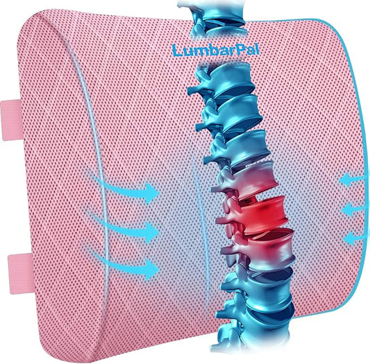 Lumbar Support Pillow for Office Chair, Back Support, Memory Foam, Pink | Improve Sitting Posture & Back Pain Relief. Lumbar Pillow Fits Office, Gaming & Car Chairs with Adjustable Dual Straps by TushGuardSeatCushonsPillows