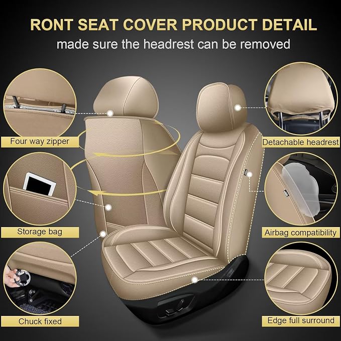 IKABEVEM Car Seat Covers for Outback 2010-2025 2026, 2-Pack Front | Luxury Fuax Leather, Waterproof, Airbag Compatible, Easy to Install, Scratch‑Resistant Seat Protection, Beige - Image 2
