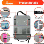 Car Backseat Organizer ，2 Pack Car Organizer Back Seat with 11" Tablet Holder, 10 Storage Pockets Seat Back Protectors Kick Mats for Kids Toddlers, Travel Accessories (Grey) - Image 6