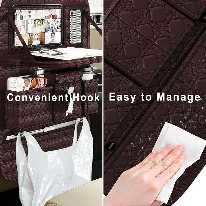 Backseat Car Organizer 1 Pack, Car Back Seat Organizers with Tray,Multifunctional Car Seat Back Organizer with Foldable Tablet Holder (Coffee Brown, 1 PC) - Image 6