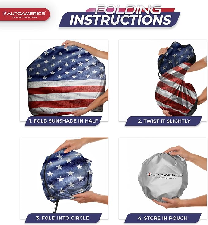 Autoamerics 1-Piece Windshield Sun Shade Grunge American Flag - 3 USA Design - Foldable Car Front Window Sunshade for Most Sedans SUV Truck - Blocks Max UV Rays and Keeps Your Vehicle Cool - Large - Image 8