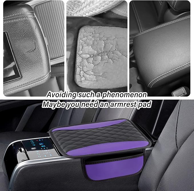 Leather Car Center Console Cover with Side Pockets,Stylish Car Decorations Interior Armrest Cover for Car Seat Organizer,Universal Center Console Protector Fit Car SUV Truck (Purple) - Image 3