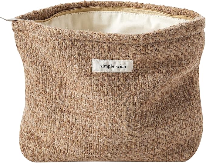 RSRSLEII Travel Woven Woolen Makeup Bag, Vintage Toiletry Bag(04Brown Wool) | Aesthetic Portable Cosmetic Bag with Zipper, Cute Makeup Pouch with Canvas Lining, Car Storage Bag for Women and Girls by RSRSLEII
