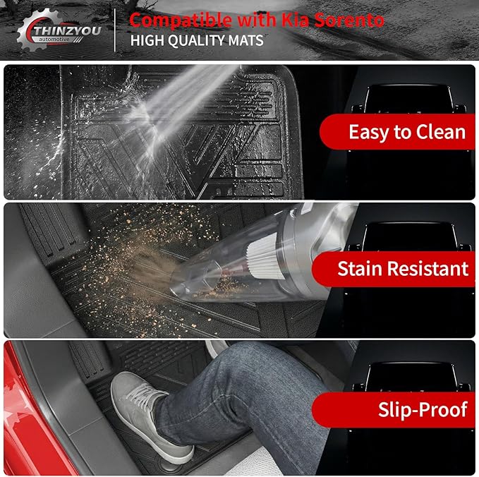 Floor Mats for 2021-2025 2026 Kia Sorento 6&7 Passenger | Not for Hybrid, Trunk Mat Cargo Mat Cargo Liner TPE All Weather Back Seat Cover Protector 2024 Sorento Accessories - Image 5