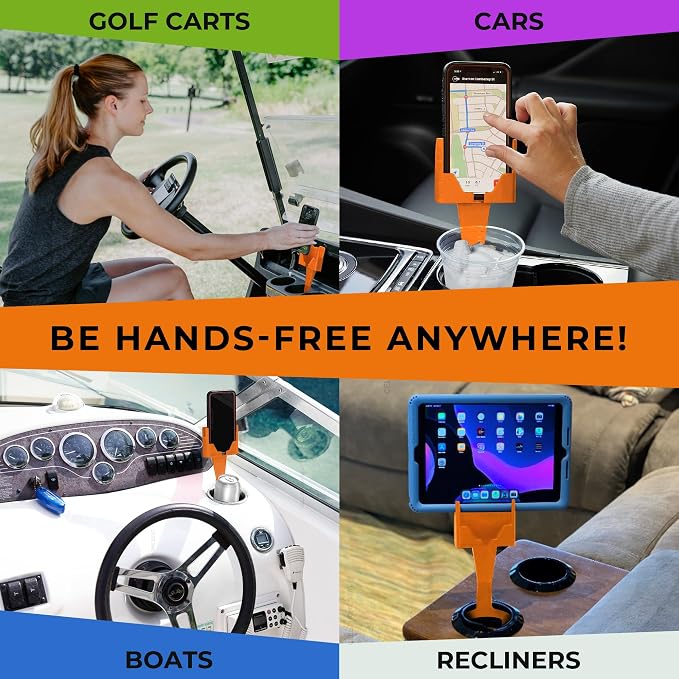 Cup Holder Phone Holder Mount for Car - Universal Adjustable Expander Cradle Hands-Free Driving - Compatible with All Smartphones iPhone Samsung Google Android Orange - Image 3