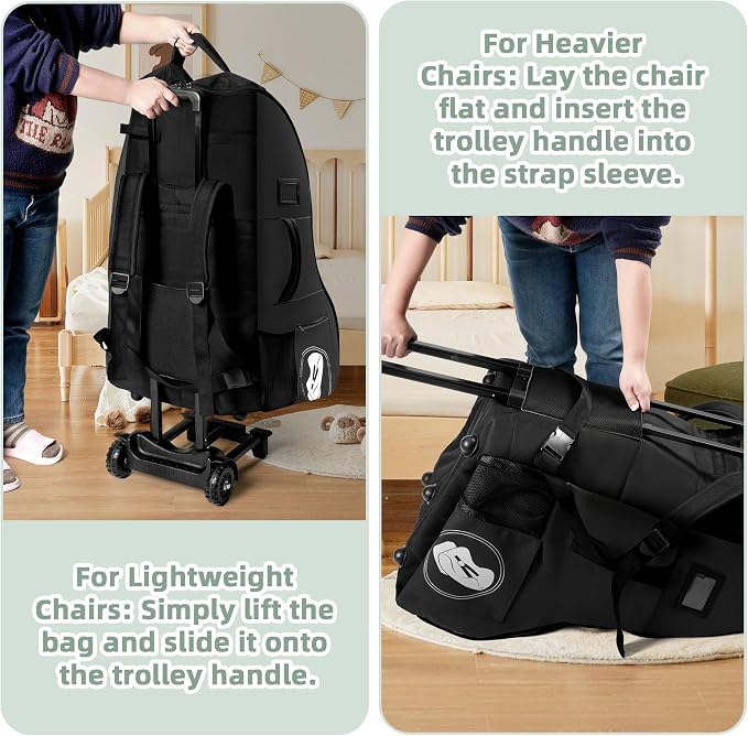 Rolling Car Seat Travel Bag with Wheels – Car Seat Backpack Transport Case for Airplane Travel, Fits Convertible & Booster Seats, Protective Storage Cover, Black - Image 7