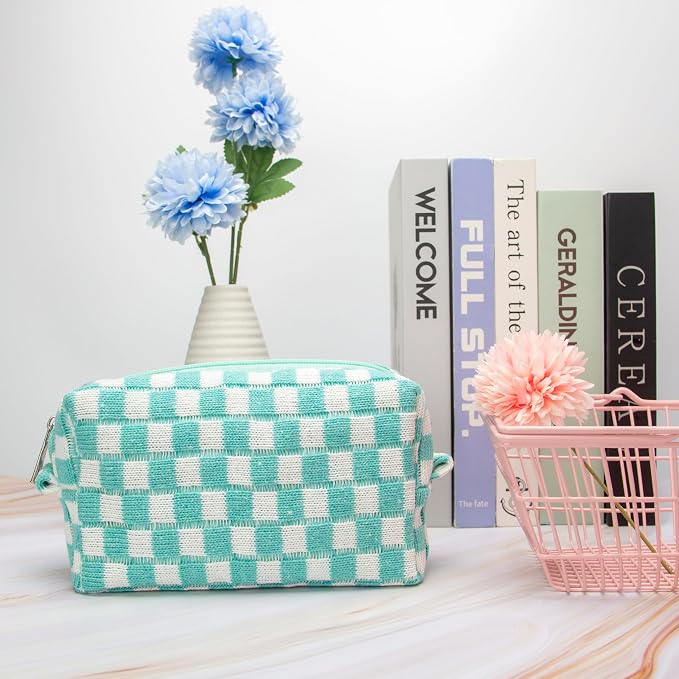 Checkered Makeup Bag for Purse, Small Cosmetic Pouch,Arctic Blue,2 Pack | Cute Zipper Makeup Organizer for Women, Travel Essentials, Toiletries, Makeup Brushes, Beauty Accessories&Bridesmaid Gifts - Image 6