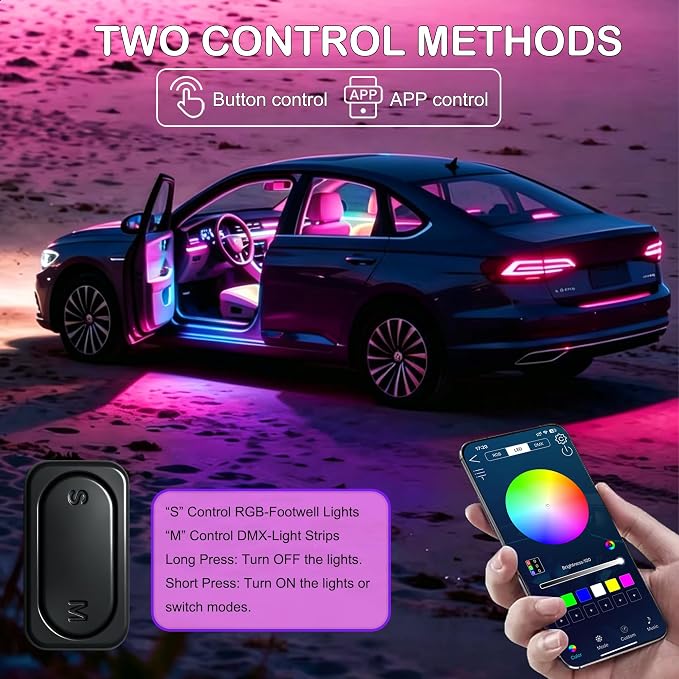 Interior Car LED Strip Light with Wireless APP, RGB 10 in 1 Acrylic LED Light for Car with Dynamic Dreamcolor, Dual Zone Control Car Ambient Lighting Kits, Inside Neon Strip with Music Mode (10 in 1) - Image 4