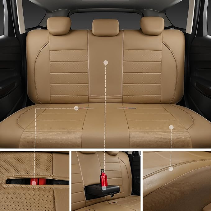 CAR PASS Piping Leather Seat Cover,Universal FIT with Composite Sponge Inside,Airbag Compatible and Reserved Opening Holes,Inside zipper for Cars,Sedan,SUV,Truck(Full Set,Beige with Tan Piping-Stripe) - Image 5