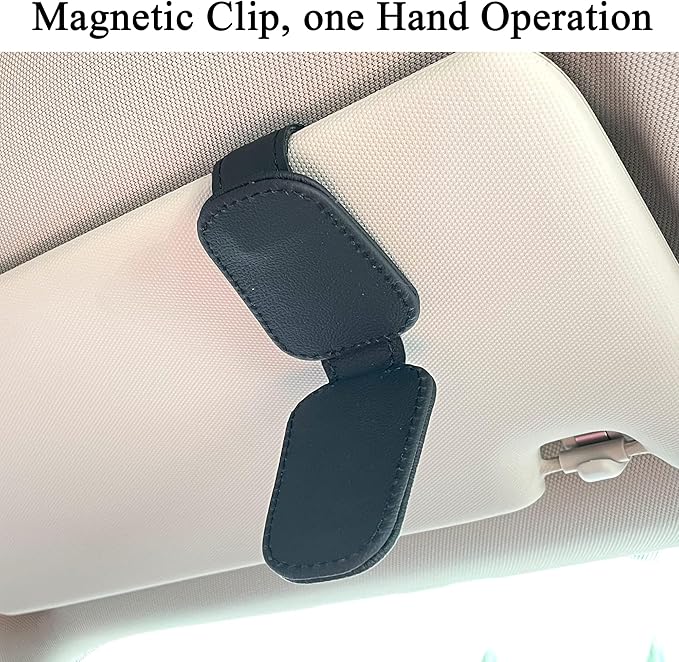 KIWEN 4 Packs Sunglasses Holders for Car Visor, Magnetic Leather Glasses Eyeglass Clip for Car, Ticket Card Clip Sunglasses Mount, Car Visor Accessories Gadgets(4, Black) - Image 2