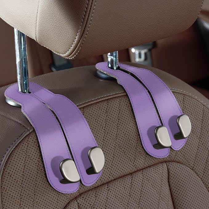CoBak Purse Hook for Car - Universal Premium Stitched Leather and Aluminum-Magnesium Alloy Double Car Seat Back Storage Hook for Purses, Handbags, Bags (2 Pack),Amethyst Purple by PopulartabletcasebrandWegivepeoplethebestdesignofprotectingvariouselectronicdevices