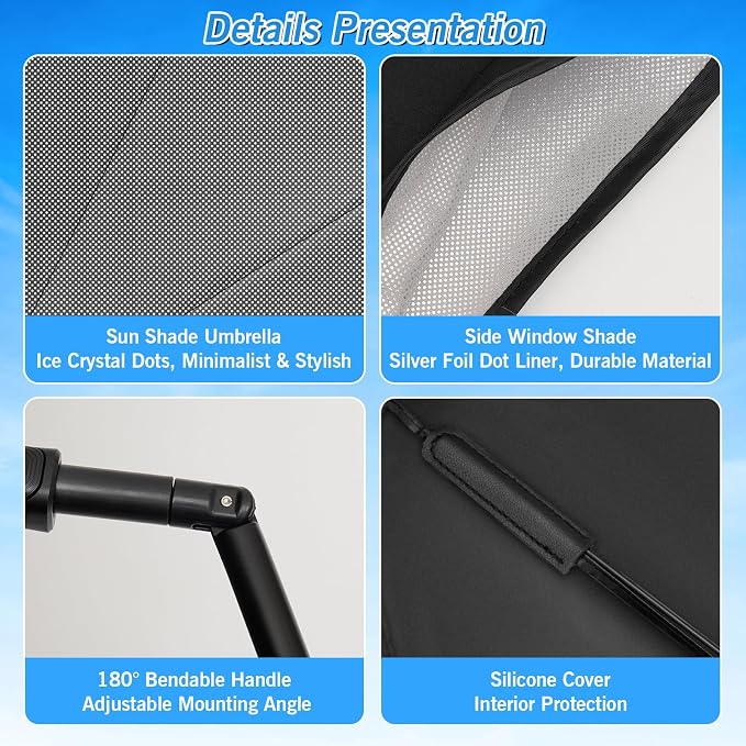 KUST Windshield Sun Shade Umbrella for Tesla Model Y 2020 2021 2022 2023 2024 (Not for Juniper) Rear Window Shades 100% UV Protection and Blackout Privacy 5PCS Car Window Covers Accessories - Image 4